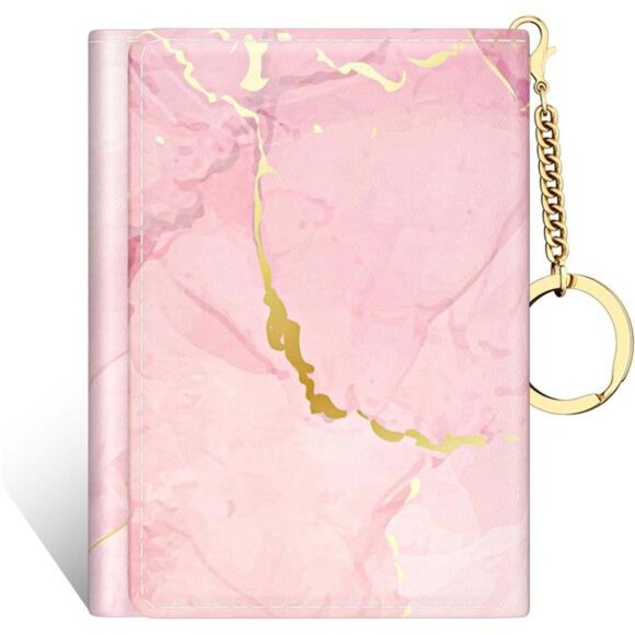 Handbags - Small Slim RFID Card Wallets for Women Peach Pink Marble
